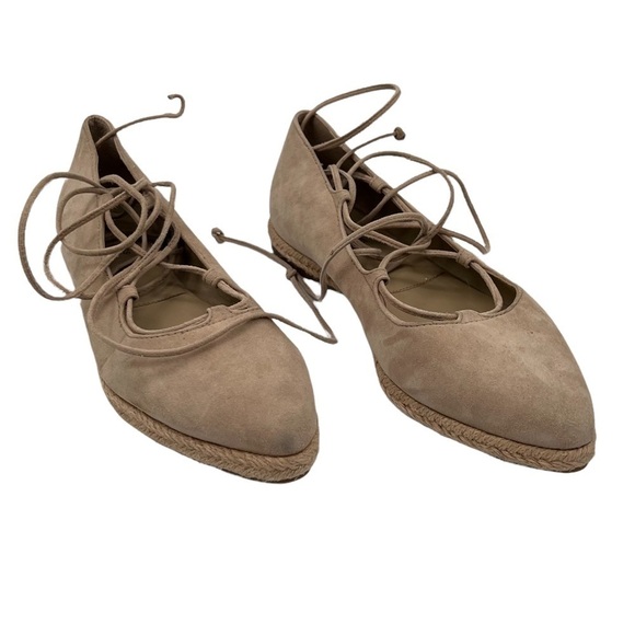 Michael Kors Tan Suede Pointed Toe Ankle Lace Up Espadrille Flats Size 36 - Picture 1 of 8